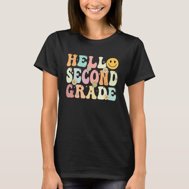 Groovy Hello 2nd Second Grade Back To School Teach T-Shirt (Front)