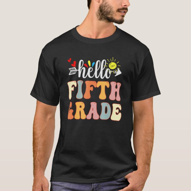 Groovy Hello 5th Grade  Back To School Teacher Kid T-Shirt (Front)