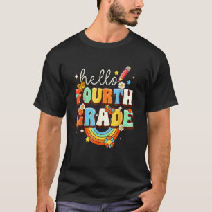 Groovy Hello Fourth Grade Vibes Retro Teacher Back T-Shirt
