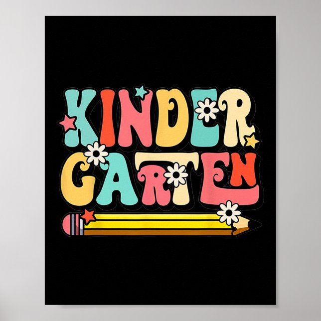 Groovy Hello Kindergarten Vibes Retro Teacher Back Poster (Front)