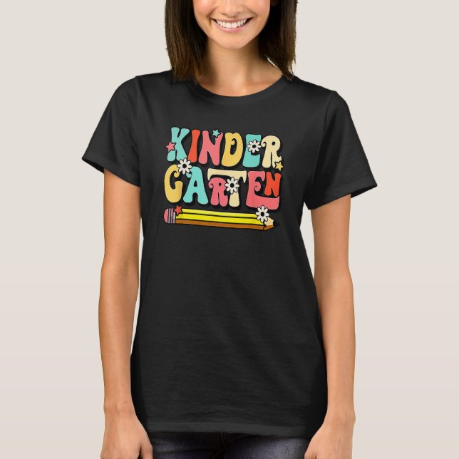 Groovy Hello Kindergarten Vibes Retro Teacher Back T-Shirt (Front)