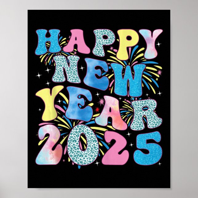 Groovy Hello New Year 2025 Family Matching Celebra Poster (Front)