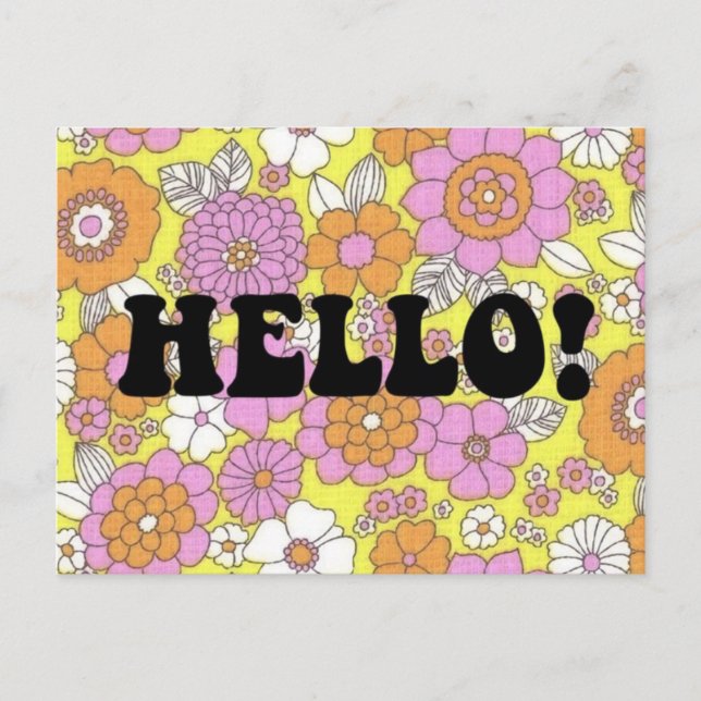 Groovy Hello Postcard Vintage 1960s Retro Style (Front)