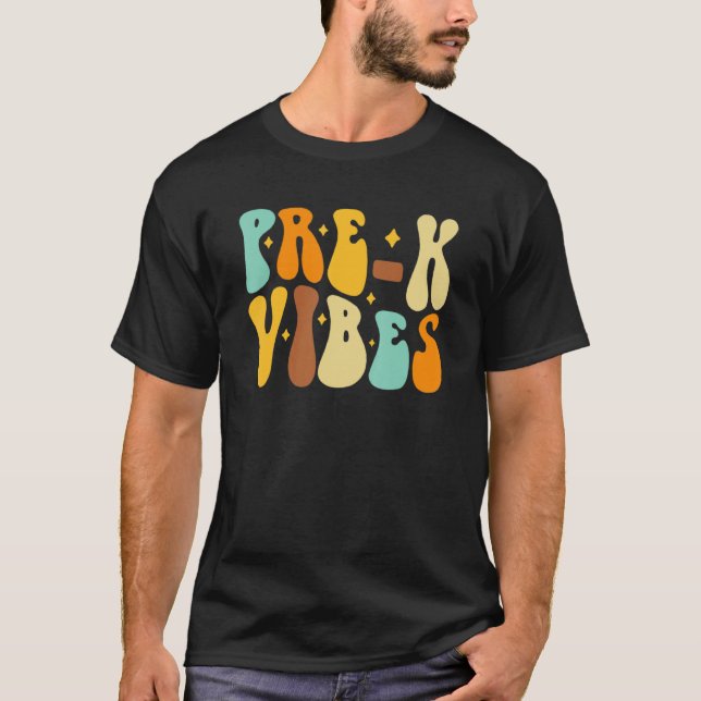 Groovy Hello Pre K Vibes Retro Teachers Kids Back  T-Shirt (Front)