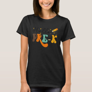 Groovy Hello Pre K Vibes Retro Teachers Kids Back  T-Shirt