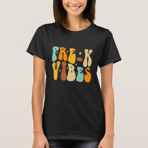 Groovy Hello Pre K Vibes Retro Teachers Kids Back  T-Shirt
