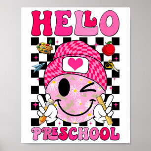 Groovy Hello Preschool Pre-k Students First Day Of Poster