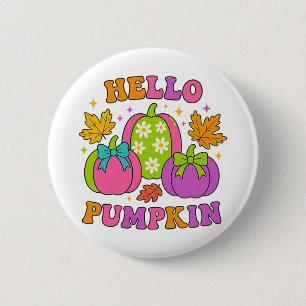 Groovy Hello Pumpkin Retro Fall Autumn Halloween 2 Inch Round Button