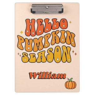 Groovy Hello Pumpkin Season Retro Autumn Sparkle Clipboard
