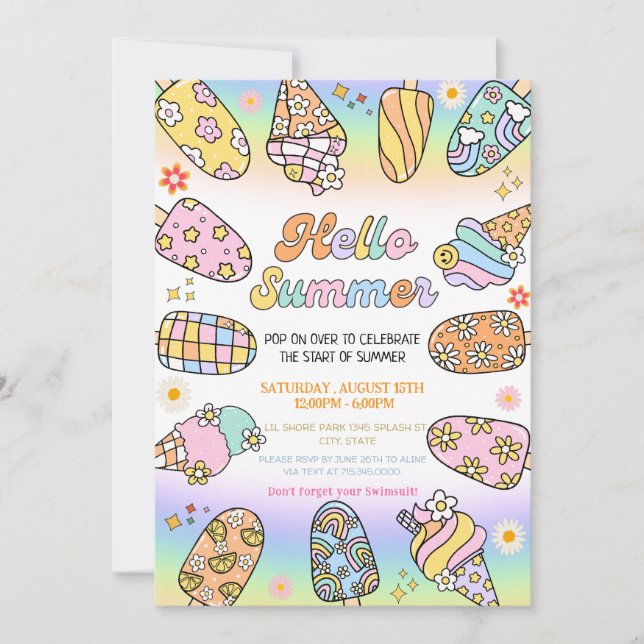 Groovy Hello summer , pool party  Invitation (Front)