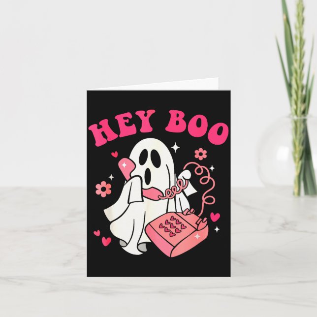 Groovy Hey Boo Cute Ghost Funny Halloween Mens Wom Card (Front)