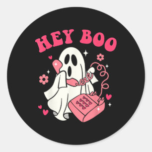 Groovy Hey Boo Cute Ghost Funny Halloween Mens Wom Classic Round Sticker