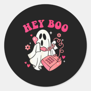 Groovy Hey Boo Cute Ghost Funny Halloween Mens Wom Classic Round Sticker