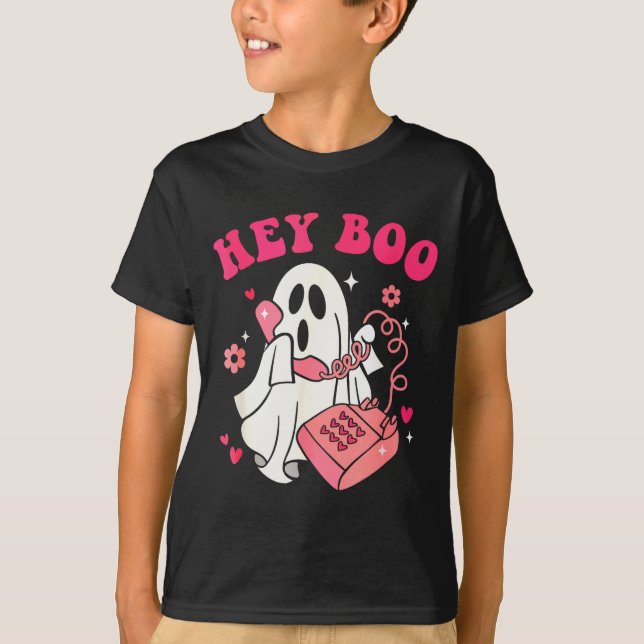 Groovy Hey Boo Cute Ghost Funny Halloween Mens Wom T-Shirt (Front)