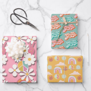 Groovy Hippie Birthday Party Wrapping Paper Sheet