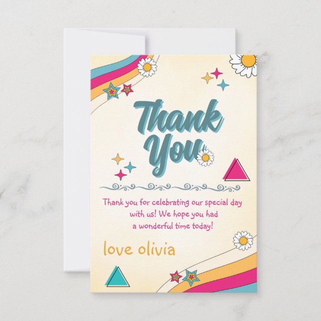 groovy hippie Bright & Stylish birthday  Thank You Card (Front)