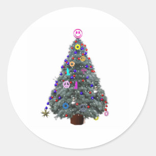 Groovy Hippie Christmas Tree Classic Round Sticker