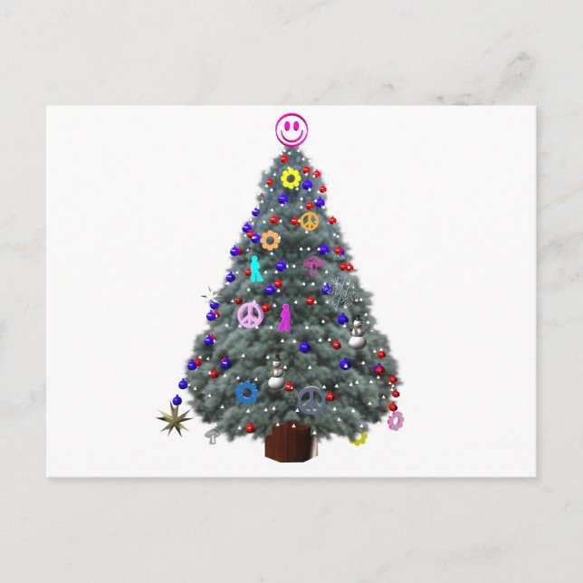 Groovy Hippie Christmas Tree Holiday Postcard (Front)
