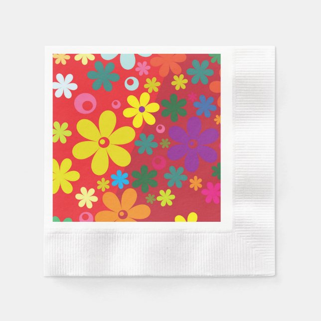 Groovy Hippie Colorful Flowers Love Peace Pattern Napkin (Front)