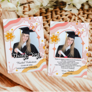 Groovy Hippie Floral Photo Graduate Thank You Card