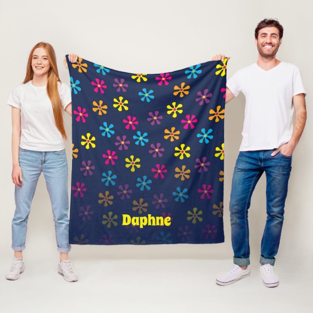 Groovy Hippie Flower Shower Custom Name Fleece Blanket (In Situ)