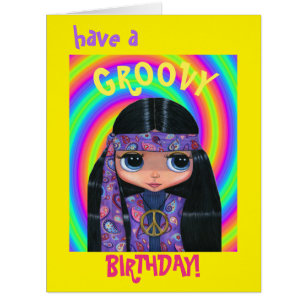 Groovy Hippie Girl with Peace Sign in Purple Cute