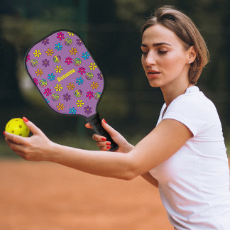 Groovy Hippie Peace and Flower Shower Pickleball Paddle