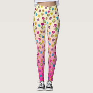 Groovy Hippie Peace and Flower Shower pink fade Leggings