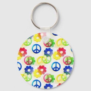 Groovy Hippie Peace Signs Flower Power Sparkles Keychain