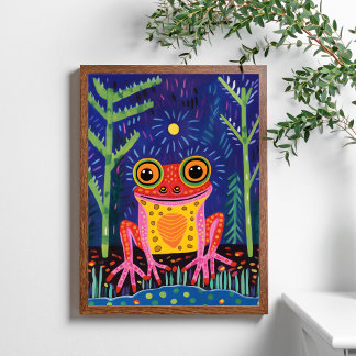 Groovy Hippie Pink Frog Painting Poster