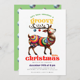 Groovy Hippie Reindeer Disco Funny Christmas Party Invitation