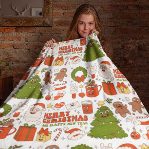Groovy Hippie Retro Merry Christmas Santa Funny Sherpa Blanket