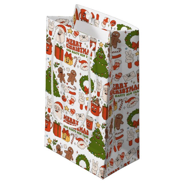 Groovy Hippie Retro Merry Christmas Santa Funny Small Gift Bag (Front Angled)