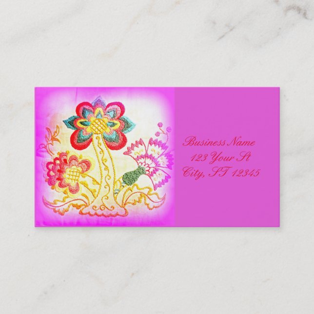 groovy hippie-style palm tree pink business card (Front)