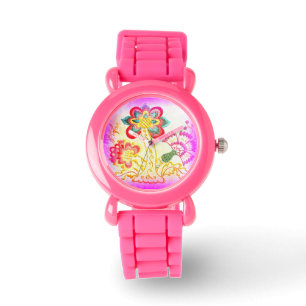 groovy hippie-style palm tree pink glitter watch