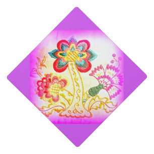 Groovy hippie-style palm tree pink Thunder_Cove Graduation Cap Topper