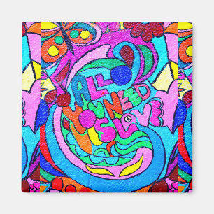 groovy hippie style peace and love magnet