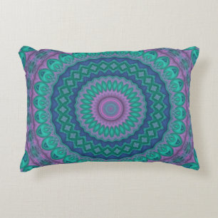 Groovy Hippie Trippy Colourful Jewel Tone Mandala Accent Pillow