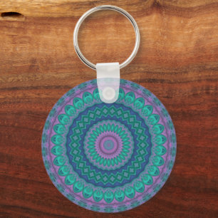 Groovy Hippie Trippy Colourful Jewel Tone Mandala Keychain