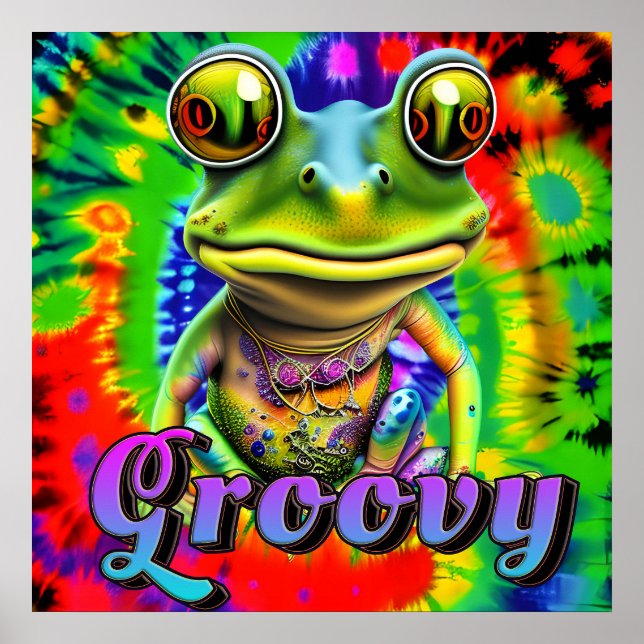 Groovy Hippie Trippy Frog Psychedelic Poster (Front)