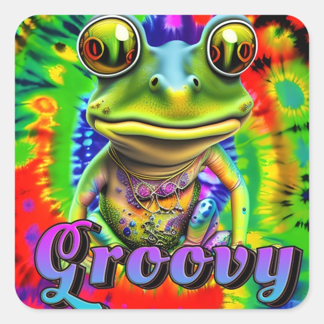 Groovy Hippie Trippy Frog Psychedelic Square Sticker (Front)