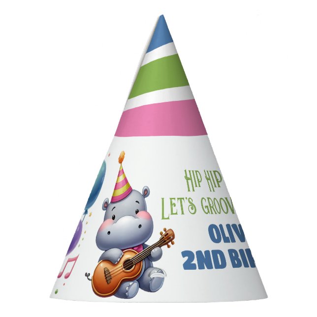 "Groovy Hippo Birthday Bash Bonanza!" Party Hat (Left)