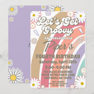 Groovy Hippy Boho Rainbow & Daisy Girls Birthday I Invitation