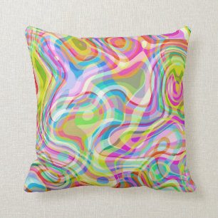 Groovy Hippy Retro Rainbow Surface Pattern Throw Pillow