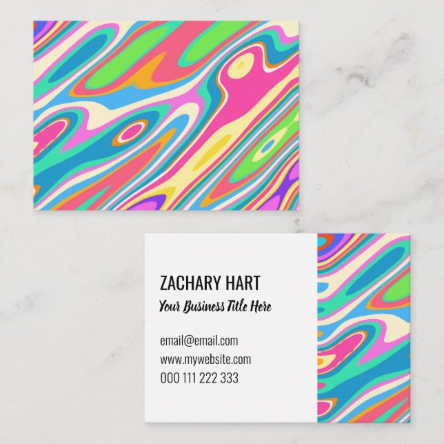Groovy Hipster Retro Rainbow Pattern Template Business Card (Front/Back)