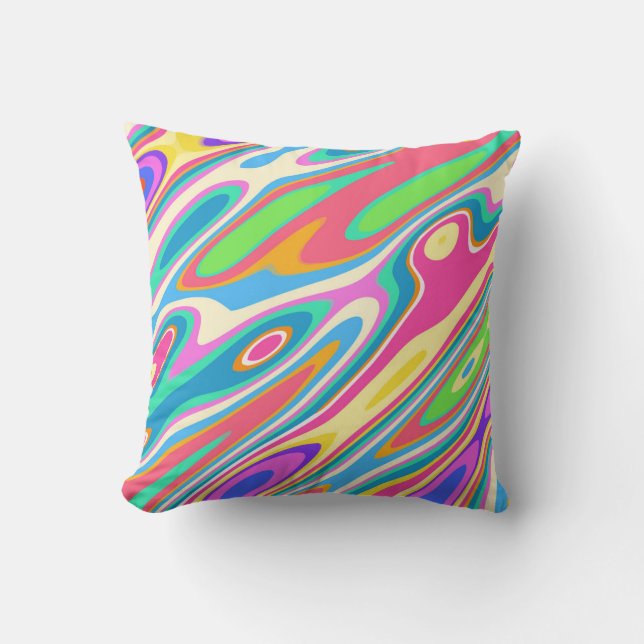 Groovy Hipster Retro Rainbow Surface Pattern  Throw Pillow (Front)