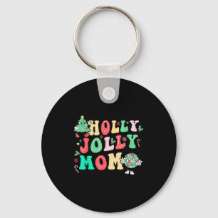 Groovy Holly Xmas Jolly Mom Christmas Vibes Matchi Keychain