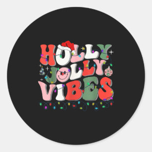 Groovy Holly Xmas Jolly Vibes Christmas Lights San Classic Round Sticker