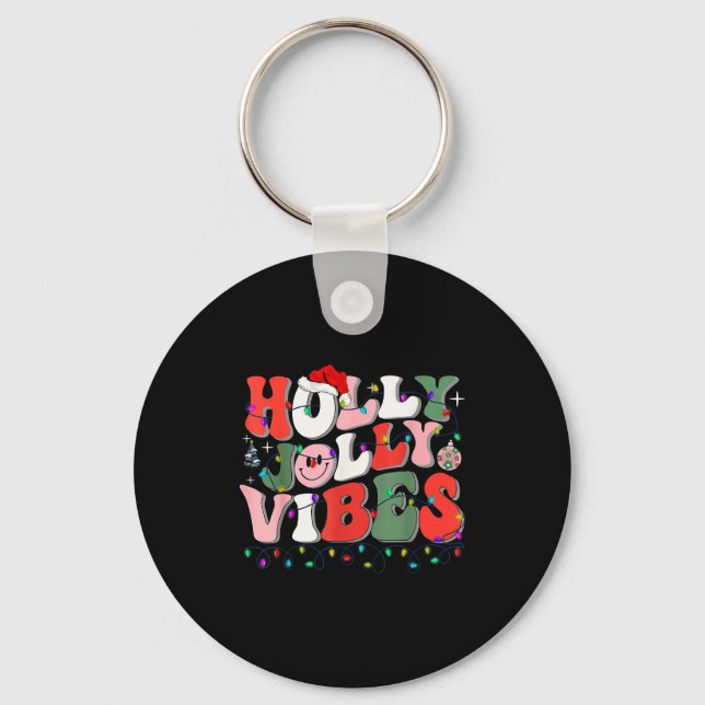 Groovy Holly Xmas Jolly Vibes Christmas Lights San Keychain (Front)