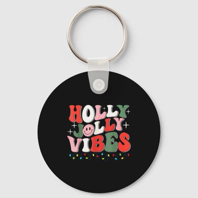 Groovy Holly Xmas Jolly Vibes Christmas Lights San Keychain (Front)